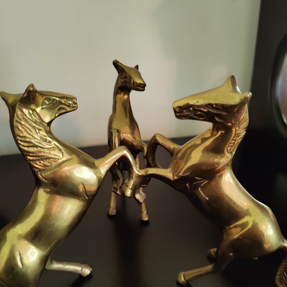 Brass Horses with Gazing Ball